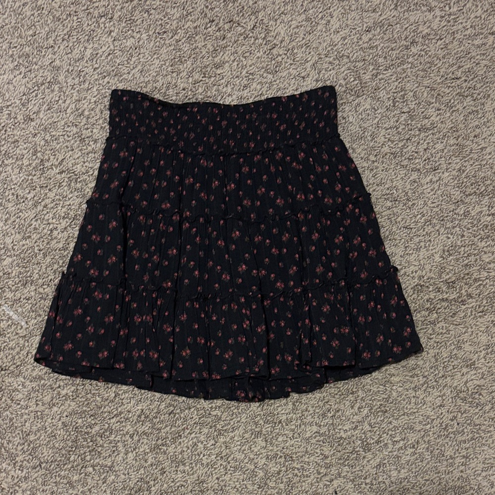 American Eagle Outfitters Black Floral A-Line Skirt